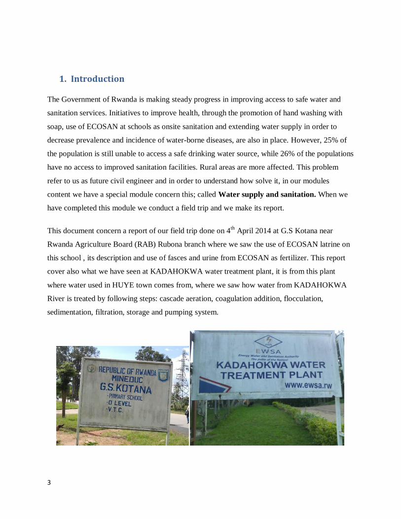 field trip report on water treatment plant